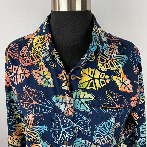 Pete Huntington Shirt Womens Button Down Multicolor Tribal Leaf Print Travel L - Picture 2 of 8